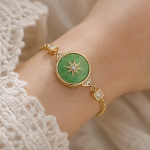 Green Jade Compass Star Disc Bracelet in Gold Tone - 图片 5