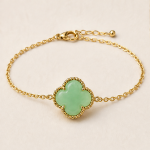 Pale Green Chalcedony Clover Bracelet in Gold Tone