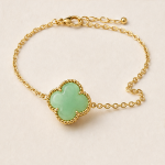 Pale Green Chalcedony Clover Bracelet in Gold Tone - 图片 4