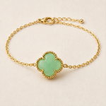 Pale Green Chalcedony Clover Bracelet in Gold Tone - 图片 7
