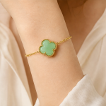 Pale Green Chalcedony Clover Bracelet in Gold Tone - 图片 5