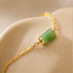 Jade Tube Bead Bracelet on Fine Gold Chain - 图片 7