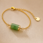 Jade Tube Bead Bracelet on Fine Gold Chain - 图片 3