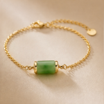 Jade Tube Bead Bracelet on Fine Gold Chain - 图片 5