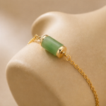 Jade Tube Bead Bracelet on Fine Gold Chain - 图片 6