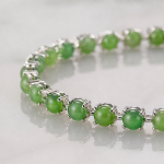 Green Jade and Crystal Line Bracelet in Sterling Silver - 图片 4