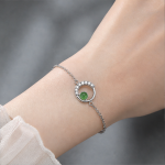 Crescent Halo Green Jade Bracelet in Sterling Silver - 图片 2