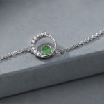 Crescent Halo Green Jade Bracelet in Sterling Silver - 图片 3