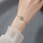 Crescent Halo Green Jade Bracelet in Sterling Silver - 图片 5