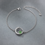 Crescent Halo Green Jade Bracelet in Sterling Silver