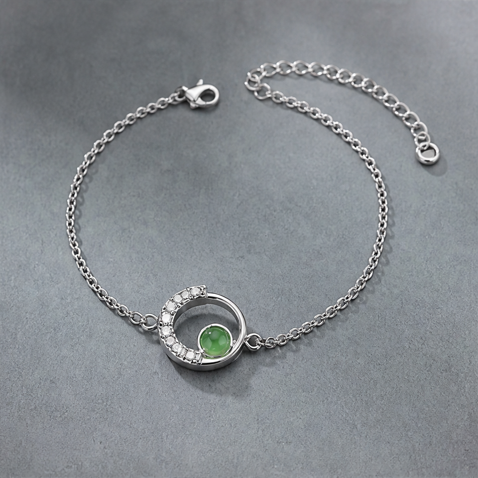 1786607070_706005e4-9 Crescent Halo Green Jade Bracelet in Sterling Silver - 图片 1