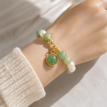 Green Aventurine and Pearl Beaded Bracelet with Jade Drop - 图片 5