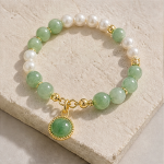 Green Aventurine and Pearl Beaded Bracelet with Jade Drop - 图片 3