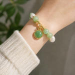 Green Aventurine and Pearl Beaded Bracelet with Jade Drop - 图片 2