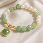 Green Aventurine and Pearl Beaded Bracelet with Jade Drop