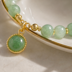 Green Aventurine and Pearl Beaded Bracelet with Jade Drop - 图片 7