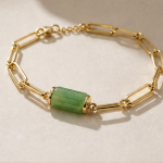 Jade Barrel Paperclip Chain Bracelet in Gold Tone - 图片 3