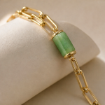 Jade Barrel Paperclip Chain Bracelet in Gold Tone - 图片 7