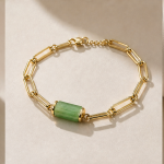 Jade Barrel Paperclip Chain Bracelet in Gold Tone