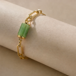 Jade Barrel Paperclip Chain Bracelet in Gold Tone - 图片 4