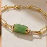 Jade Barrel Paperclip Chain Bracelet in Gold Tone - 图片 6