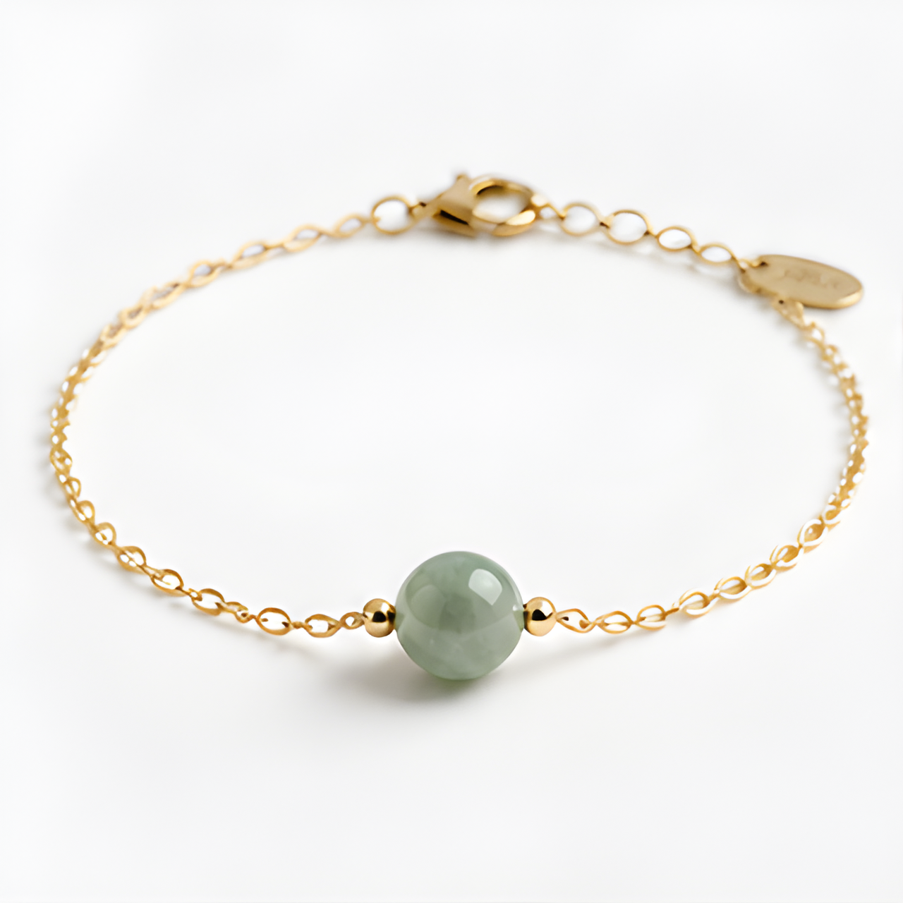 1786607387_806dcf7e-1 Single Jade Bead Bracelet on Delicate Gold Chain - 图片 1