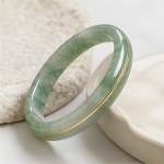 Carved Jade Bangle with Inlaid Gold Line