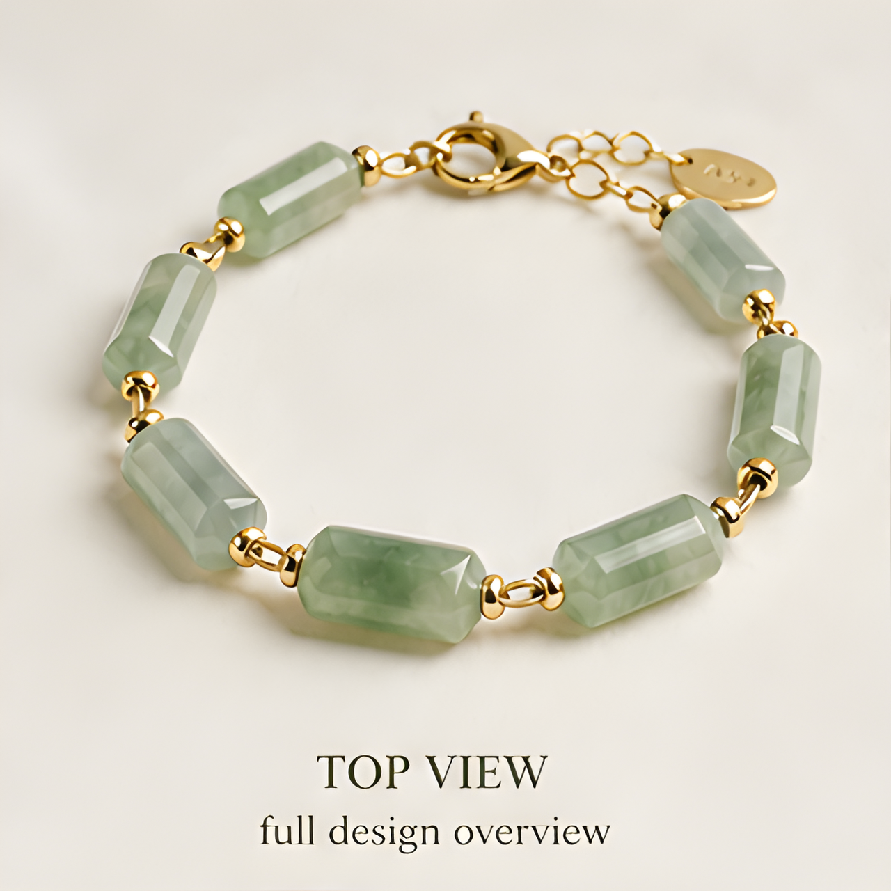 1786607504_917376a6-1 Faceted Jade Tube Bracelet with Gold Bead Spacers - 图片 1