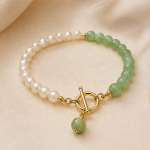 Pearl and Green Aventurine Toggle Bracelet in Gold Tone - 图片 3