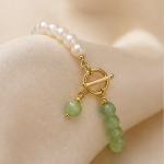 Pearl and Green Aventurine Toggle Bracelet in Gold Tone - 图片 6
