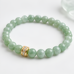 Green Aventurine Beaded Stretch Bracelet with Pave Rondelle