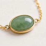 Oval Jade Cabochon Chain Bracelet in Gold Tone - 图片 7