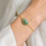 Oval Jade Cabochon Chain Bracelet in Gold Tone - 图片 2