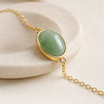 Oval Jade Cabochon Chain Bracelet in Gold Tone - 图片 4