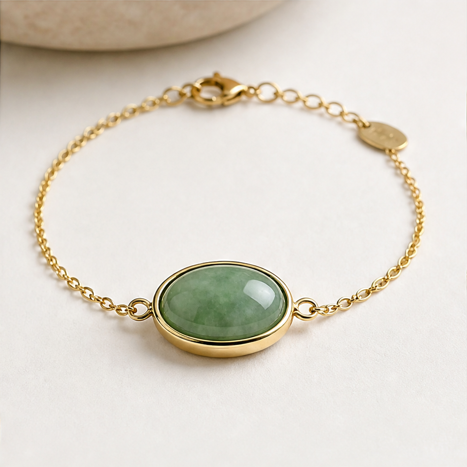 1786607757_670136b5-5 Oval Jade Cabochon Chain Bracelet in Gold Tone - 图片 1