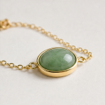 Oval Jade Cabochon Chain Bracelet in Gold Tone - 图片 3