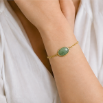 Oval Jade Cabochon Chain Bracelet in Gold Tone - 图片 5