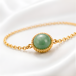 Round Green Aventurine Bracelet with Beaded Gold Bezel - 图片 7