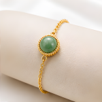 Round Green Aventurine Bracelet with Beaded Gold Bezel - 图片 4