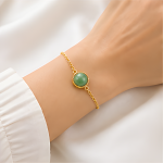 Round Green Aventurine Bracelet with Beaded Gold Bezel - 图片 2