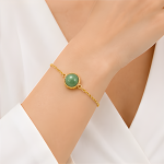Round Green Aventurine Bracelet with Beaded Gold Bezel - 图片 5