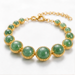 Graduated Green Aventurine Station Bracelet in Gold Tone
