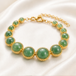 Graduated Green Aventurine Station Bracelet in Gold Tone - 图片 7