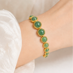 Graduated Green Aventurine Station Bracelet in Gold Tone - 图片 2
