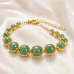 Graduated Green Aventurine Station Bracelet in Gold Tone - 图片 3
