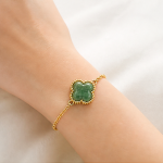 Green Aventurine Clover Bracelet with Beaded Frame in Gold Tone - 图片 2