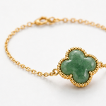 Green Aventurine Clover Bracelet with Beaded Frame in Gold Tone - 图片 3