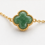 Green Aventurine Clover Bracelet with Beaded Frame in Gold Tone - 图片 4