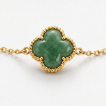 Green Aventurine Clover Bracelet with Beaded Frame in Gold Tone - 图片 7