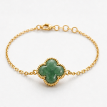 Green Aventurine Clover Bracelet with Beaded Frame in Gold Tone - 图片 6
